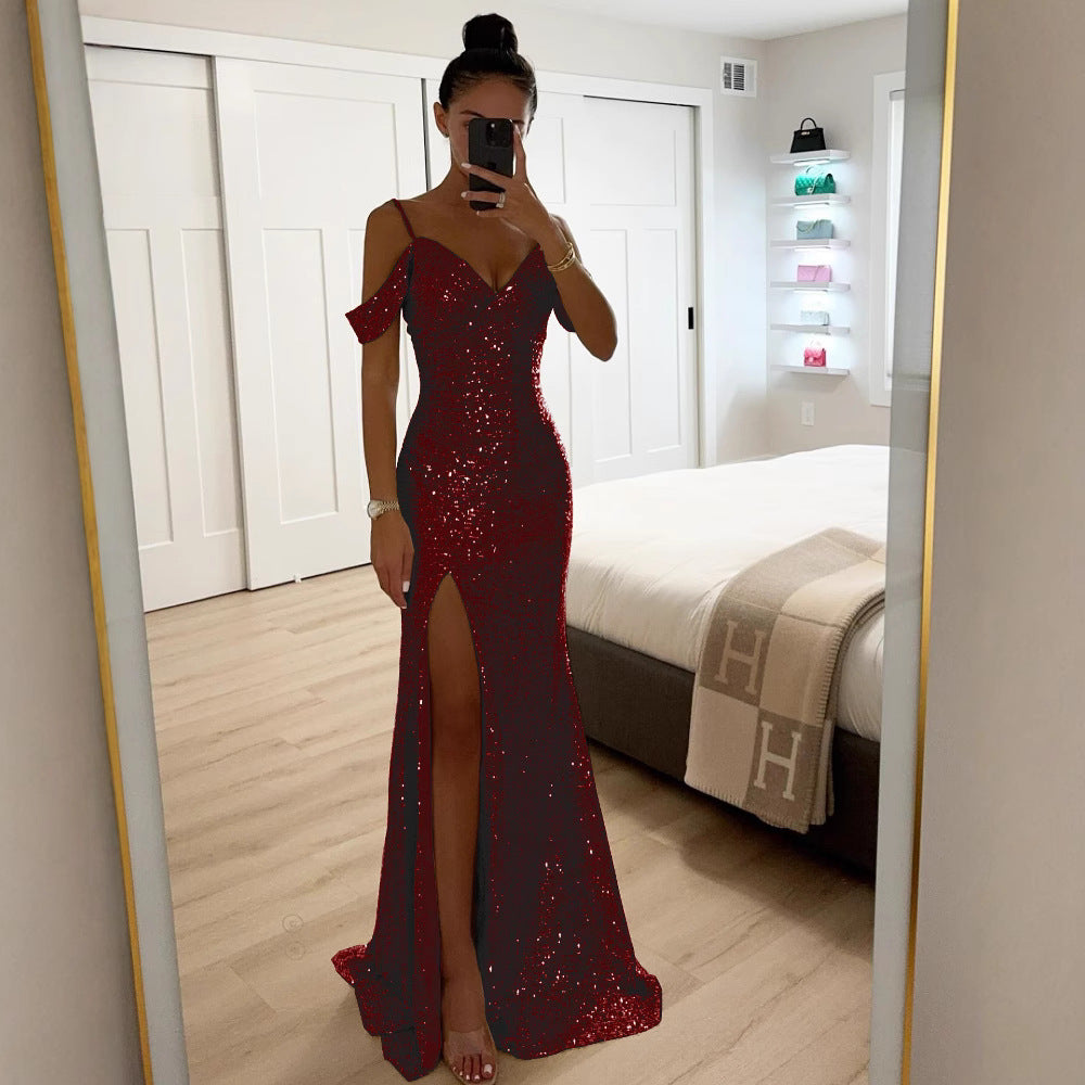 Abito Elegante Donna con Lustrini Svasato