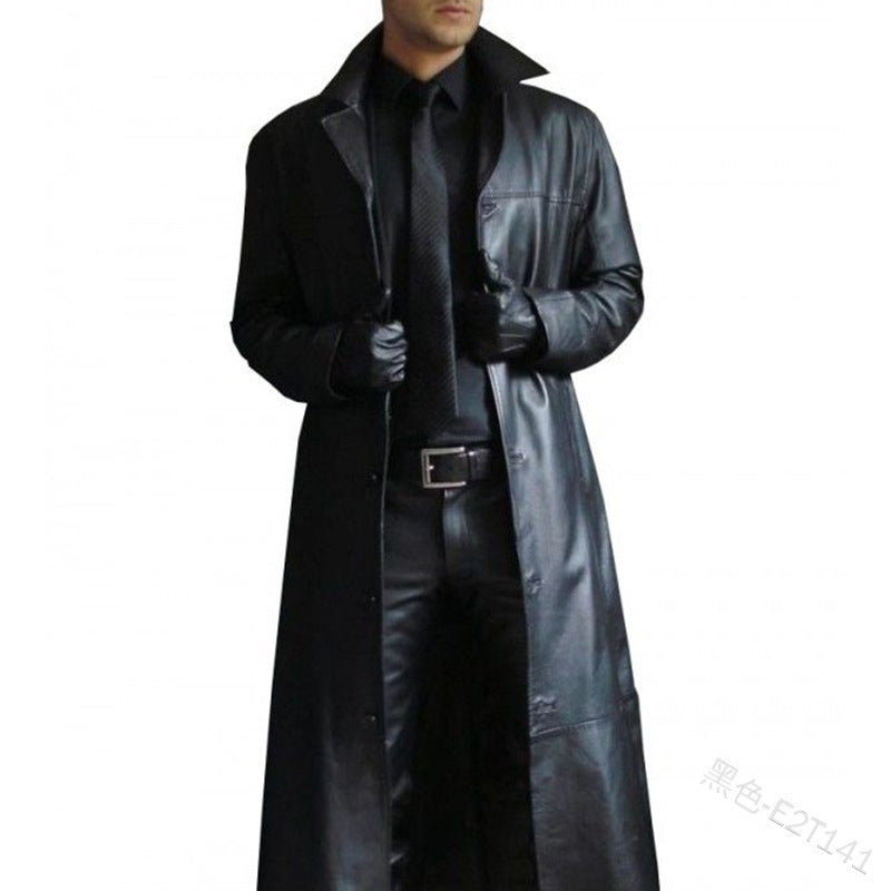 Trenchcoat Uomo in Ecopelle Lunga Vestibilità Classica