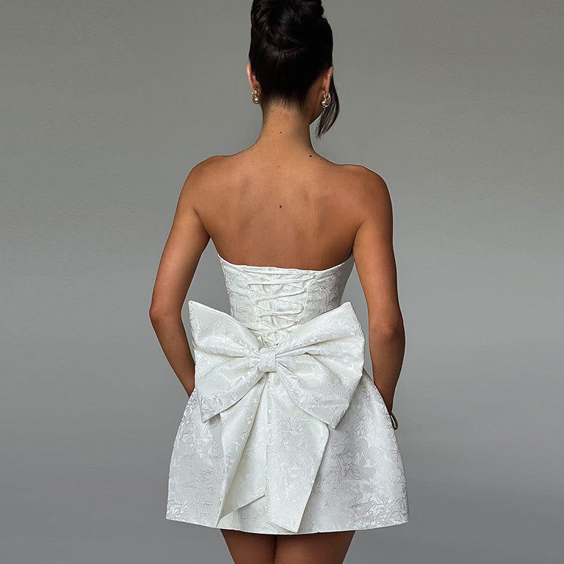 Abito Mini Cocktail Donna Scollo Bardot Dettaglio Fiocco