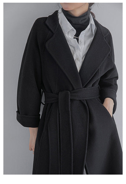 Cappotto Lungo Donna in Lana con Cintura