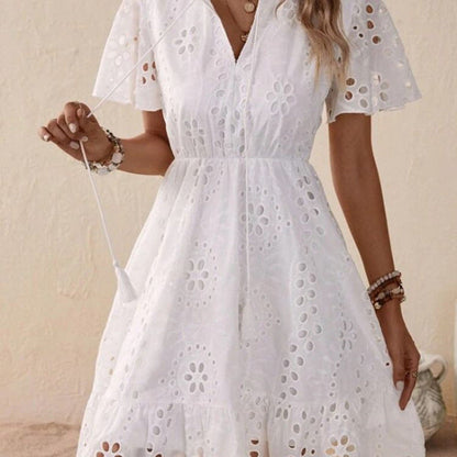 Abito Estivo Donna Cotone Broderie Manica Corta Stile Boho