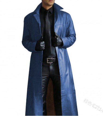 Trenchcoat Uomo in Ecopelle Lunga Vestibilità Classica