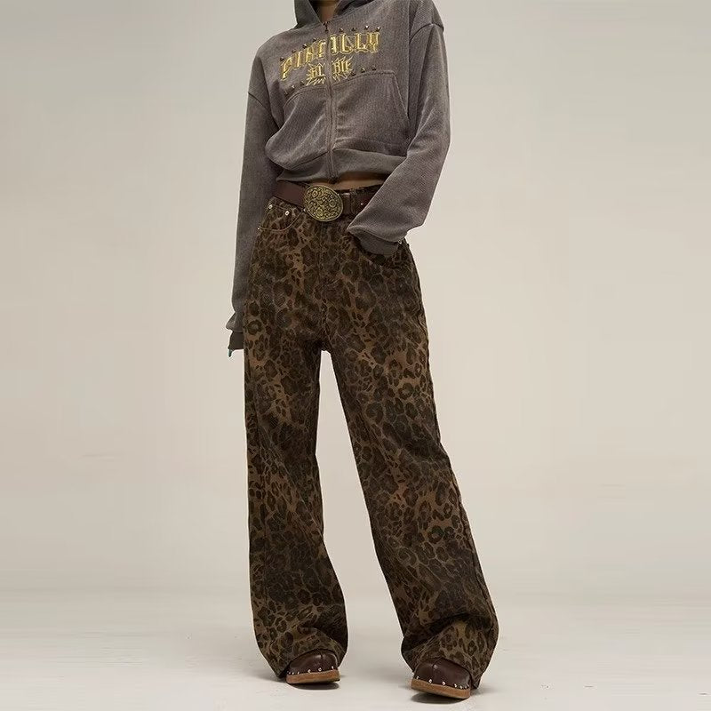 Jeans Donna Stampa Animalier Vita Alta Taglio Dritto - Brentozzi
