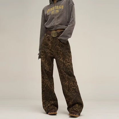 Jeans Donna Stampa Animalier Vita Alta Taglio Dritto - Brentozzi