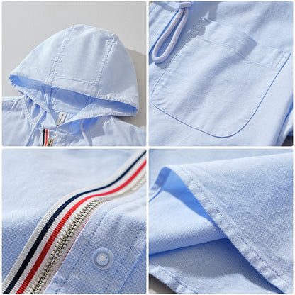 Felpa Uomo in Lino con Cappuccio e Zip