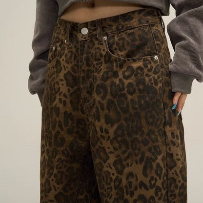 Jeans Donna Stampa Animalier Vita Alta Taglio Dritto