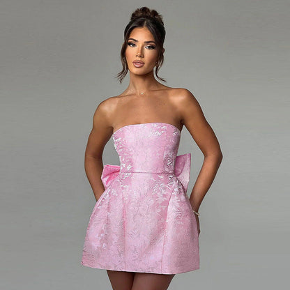 Abito Mini Cocktail Donna Spalle Scoperte Dettaglio Fiocco