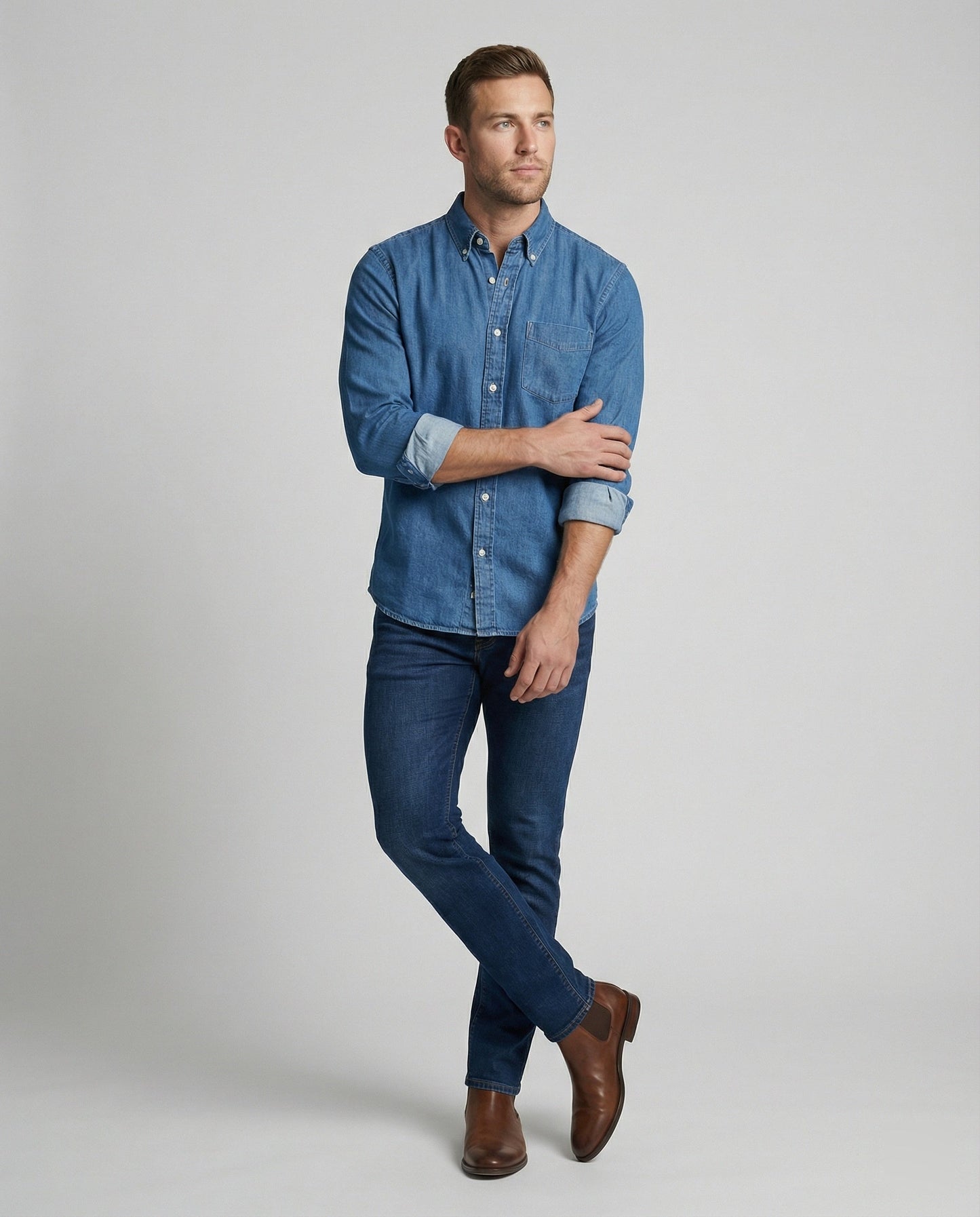 Camicia Uomo Jeans Manica Lunga Regular Fit