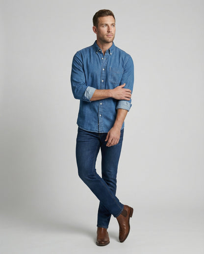 Camicia Uomo Jeans Manica Lunga Regular Fit