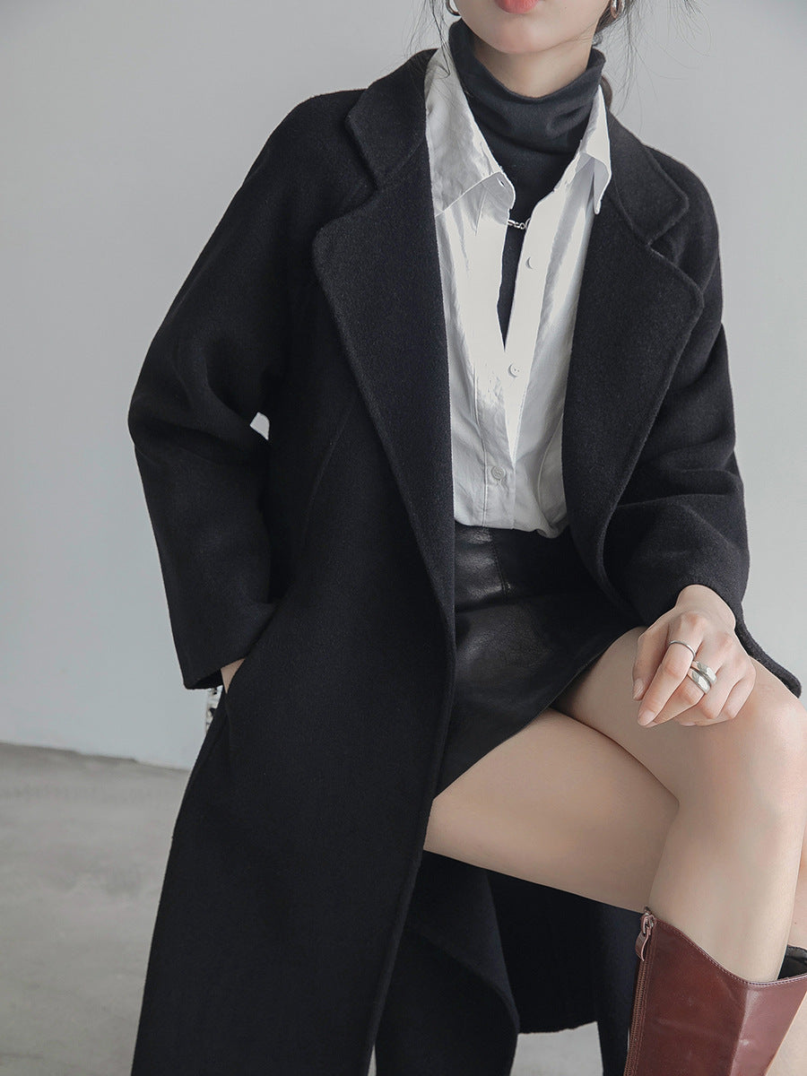 Cappotto Lungo Donna in Lana con Cintura