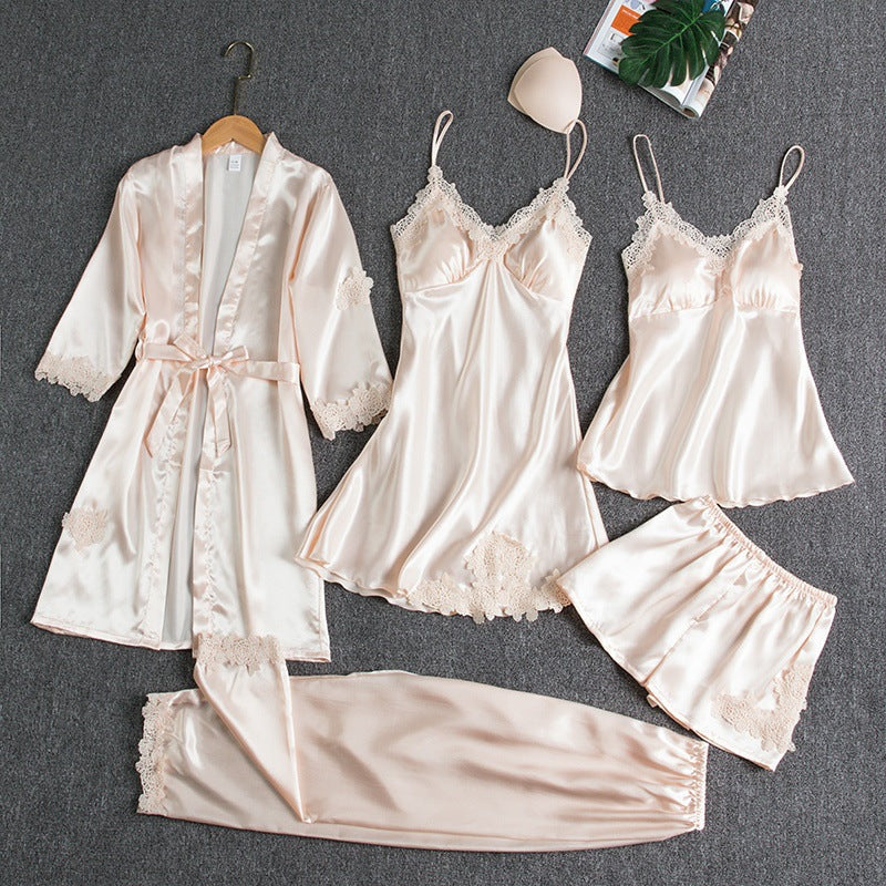 Set Pigiama Donna in Raso Pezzi con Kimono e Shorts