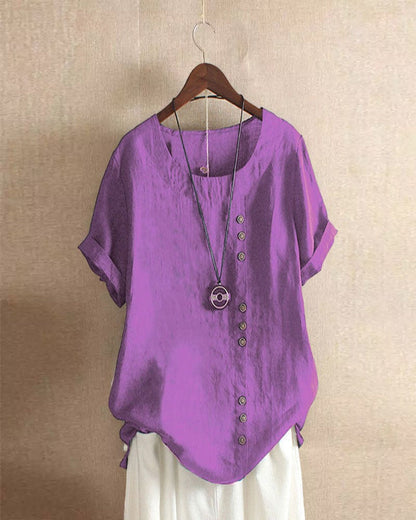 Camicia Donna Manica Corta con Bottoni Decorativi
