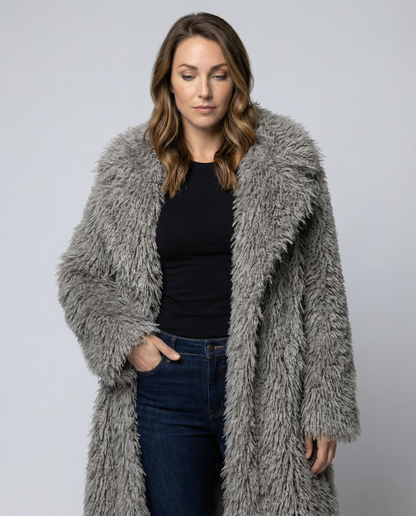 Cappotto Donna in Pelliccia Sintetica Lungo Invernale