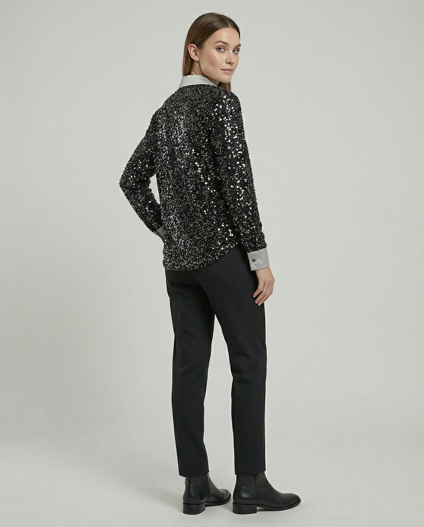 Blusa Donna Paillettes Elegante Manica Lunga