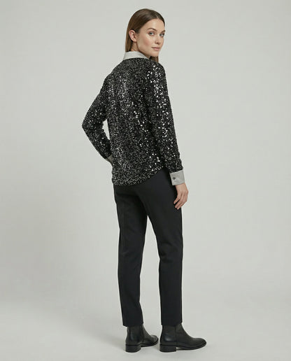 Blusa Donna Paillettes Elegante Manica Lunga