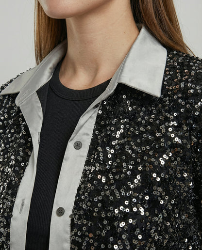 Blusa Donna Paillettes Elegante Manica Lunga