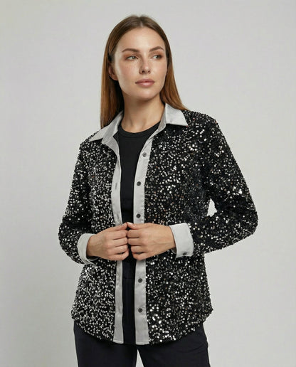 Blusa Donna Paillettes Elegante Manica Lunga - Brentozzi