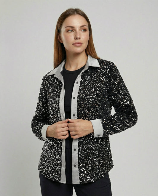 Blusa Donna Paillettes Elegante Manica Lunga - Brentozzi