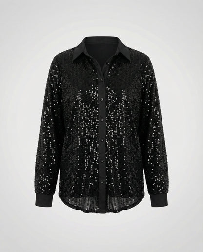 Blusa Donna Paillettes Elegante Manica Lunga