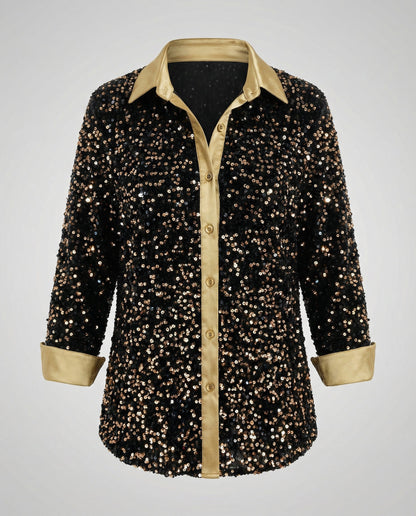 Blusa Donna Paillettes Elegante Manica Lunga