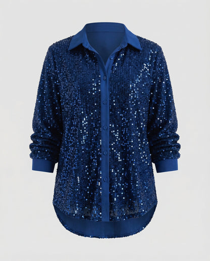 Blusa Donna Paillettes Elegante Manica Lunga