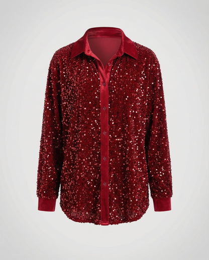 Blusa Donna Paillettes Elegante Manica Lunga