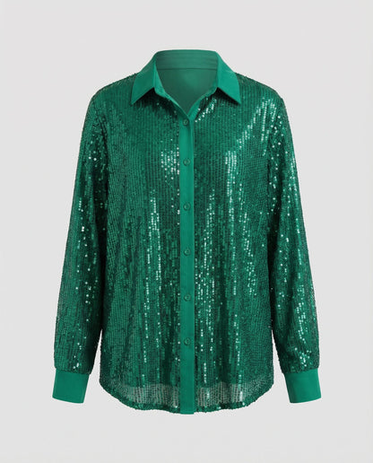 Blusa Donna Paillettes Elegante Manica Lunga