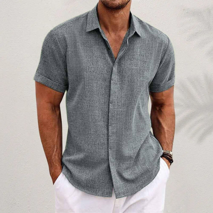 Camicia Uomo Lino Manica Corta Vestibilità Classica