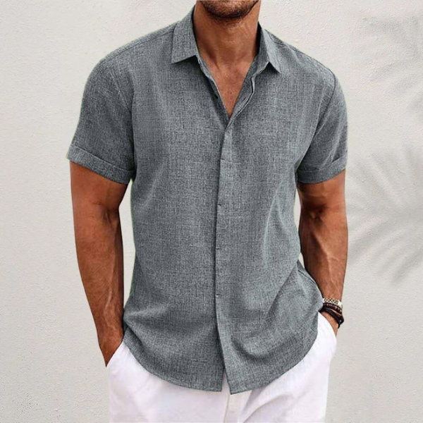 Camicia Uomo Lino Manica Corta Slim Fit