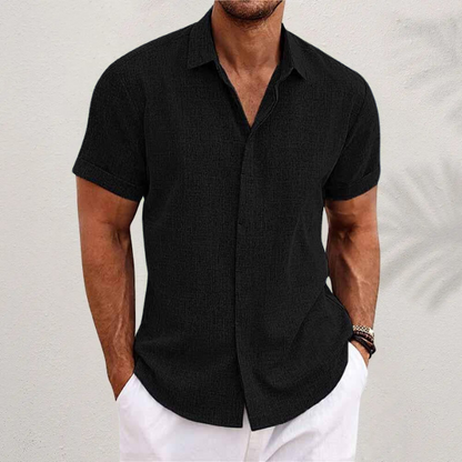 Camicia Uomo Lino Manica Corta Leggera Traspirante Estate