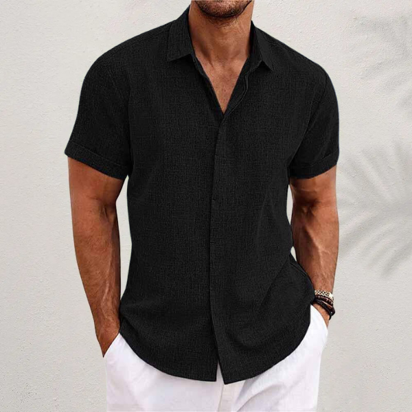 Camicia Uomo Lino Manica Corta Slim Fit
