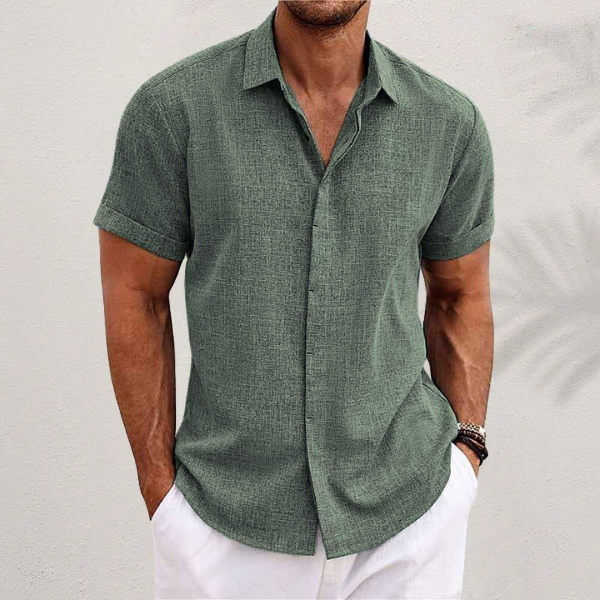 Camicia Uomo Lino Manica Corta Vestibilità Classica