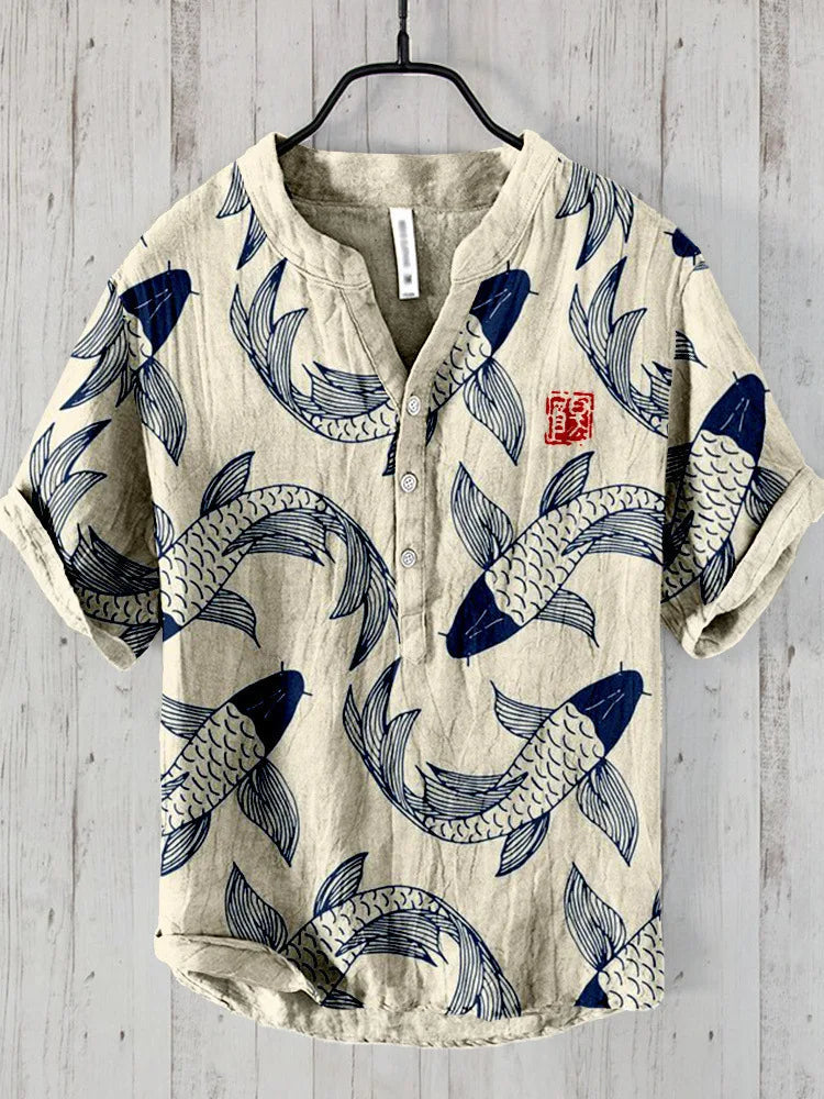 Camicia Donna in Lino con Design Artistico Stile Pesci - Vesarelli