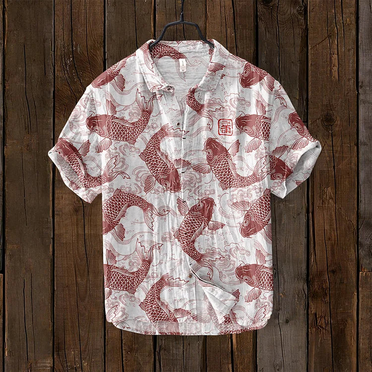 Olia | Camicia Di Lino Con Design Artistico Pesci 4