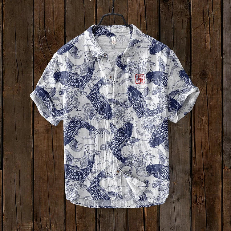 Olia | Camicia Di Lino Con Design Artistico Pesci 5