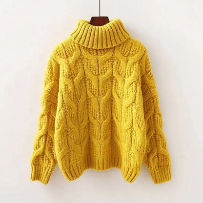 Maglione Donna in Maglia con Treccia Collo Alto Morbido