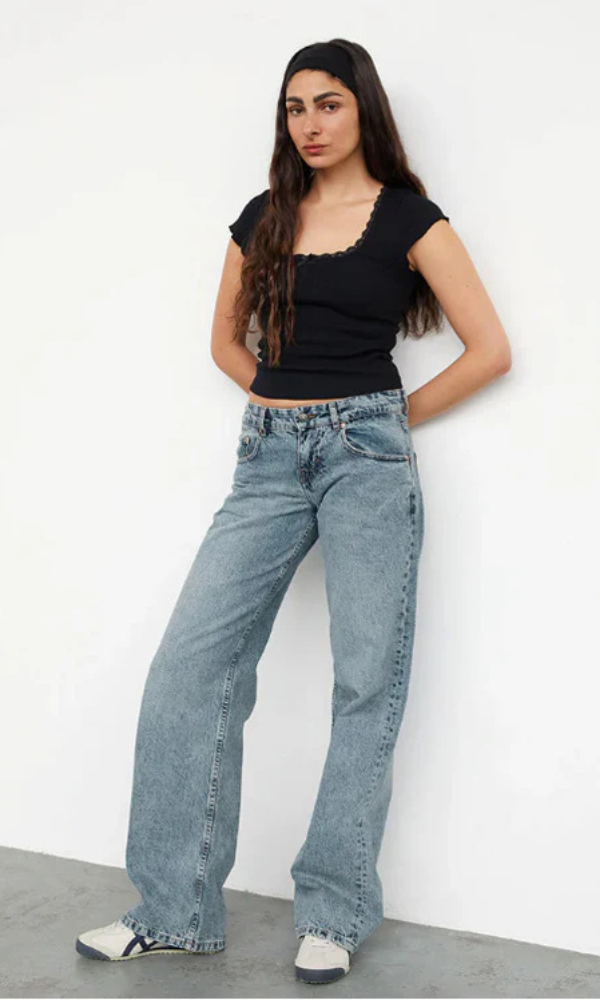 Jeans Baggy Donna in Tessuto Stretch Lunghezza Lunga