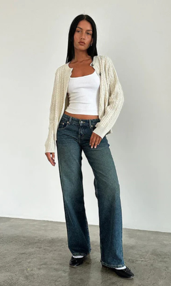Jeans Baggy Donna in Tessuto Stretch Lunghezza Lunga
