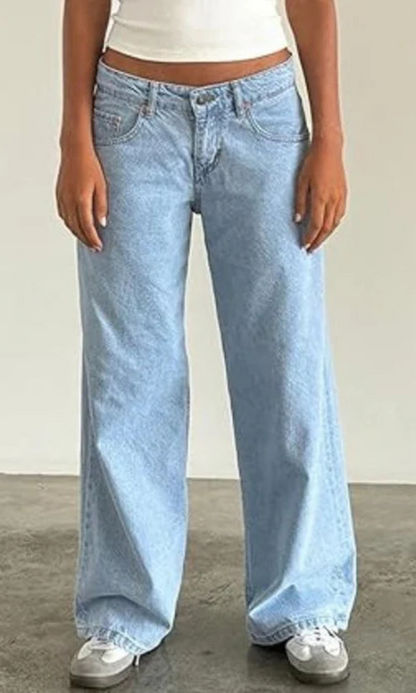 Jeans Baggy Donna in Tessuto Stretch Lunghezza Lunga