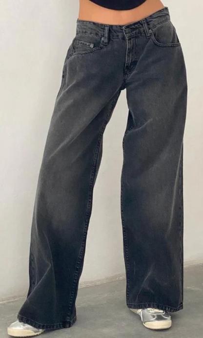 Jeans Baggy Donna in Tessuto Stretch Lunghezza Lunga