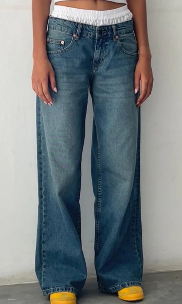 Jeans Baggy Donna in Tessuto Stretch Lunghezza Lunga