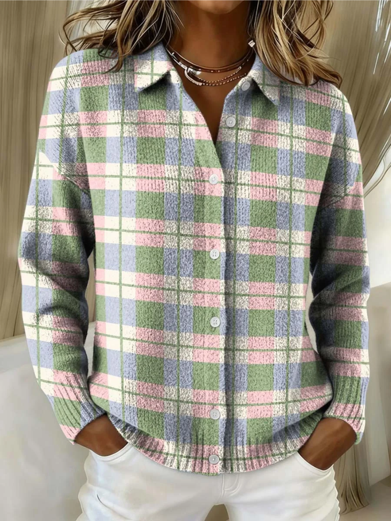 Blusa Donna Maglia a Quadri Tessuto Morbido Vestibilità Regular - Brentozzi