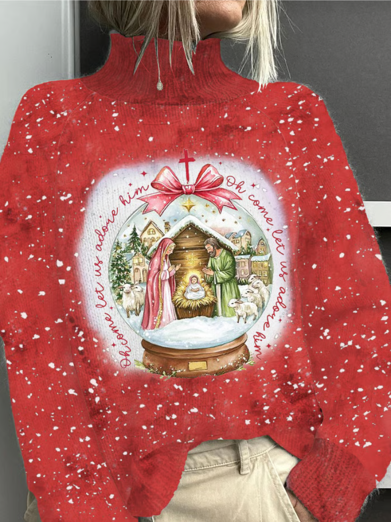 Maglione Donna con Stampa Presepe Invernale - Brentozzi