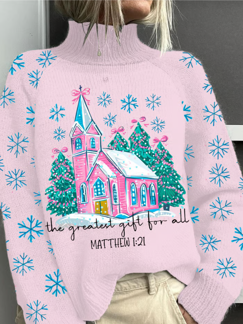 Maglione Donna Natalizio Motivo Chiesa e Fiocchi di Neve - Brentozzi