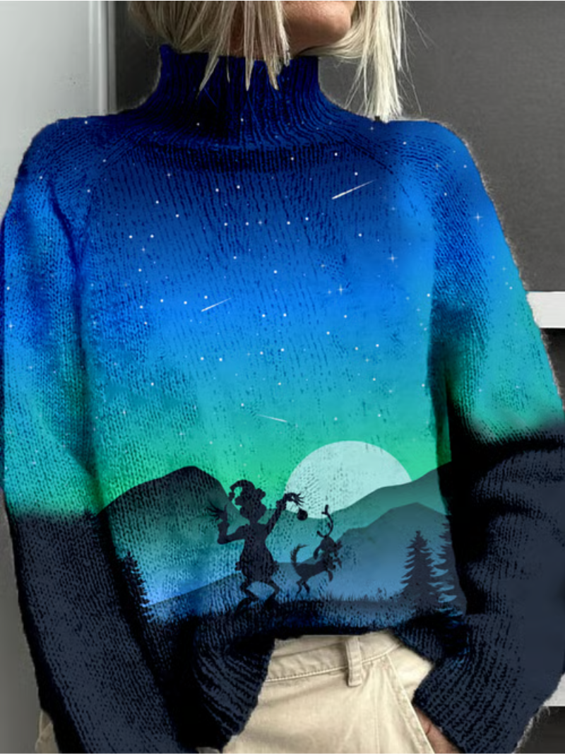 Maglione Donna Invernale Lana Motivo Notte e Cervi - Brentozzi