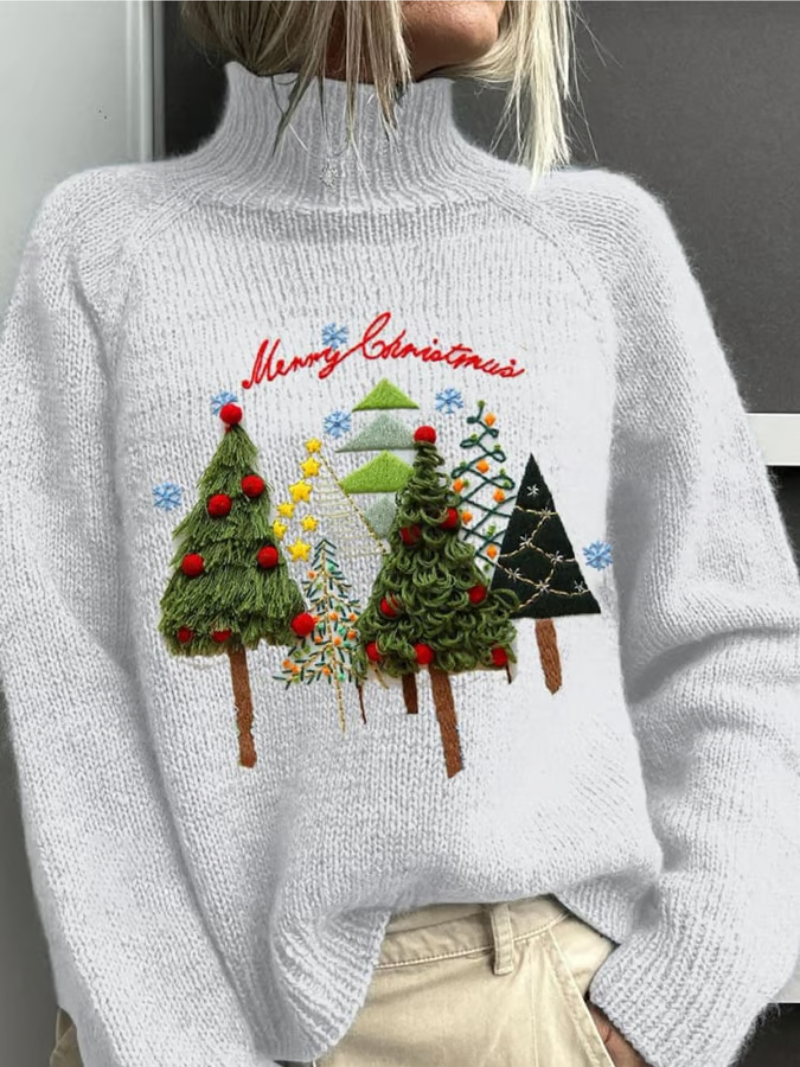 Maglione Donna con Alberi di Natale e Ricami Decorativi - Brentozzi