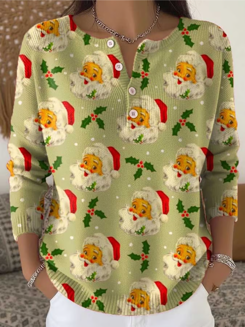 Maglione Donna in Lana con Stampa Babbo Natale Regular Fit - Brentozzi