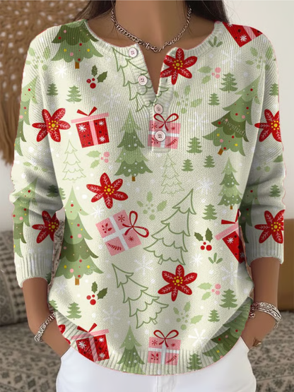 Maglione Donna Natalizio Motivo Regali e Pigne Vestibilità Comoda