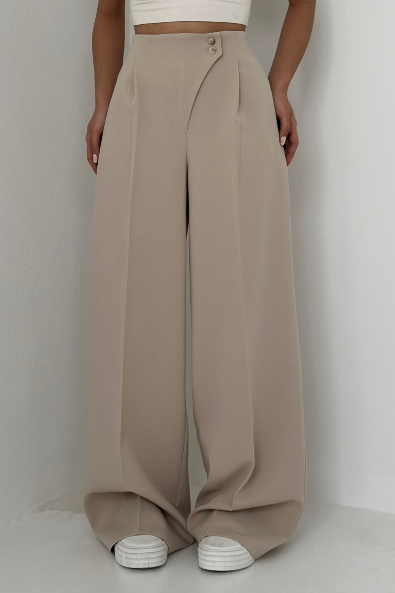 Pantaloni Donna Baggy Vita Alta Gamba Larga