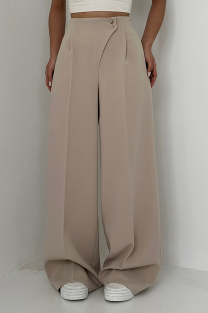 Pantaloni Donna Baggy Vita Alta Gamba Larga